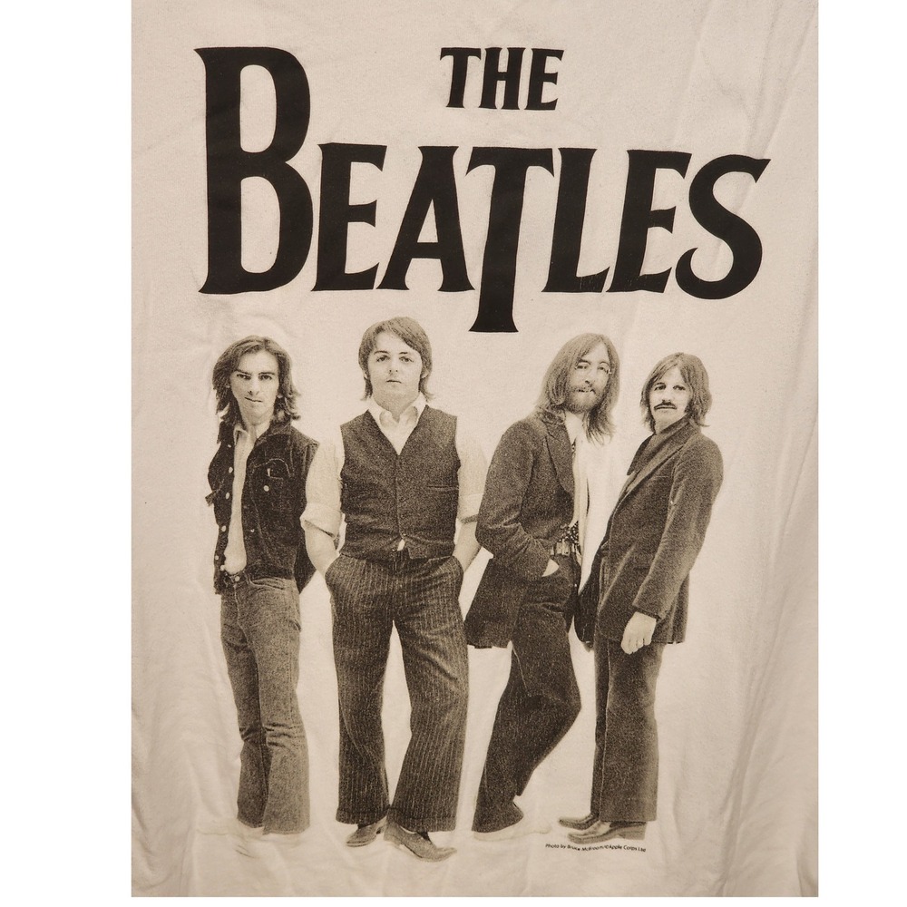 The Beatles Distressed Portrait Graphic Band Tee White Womens Size M NWOT
